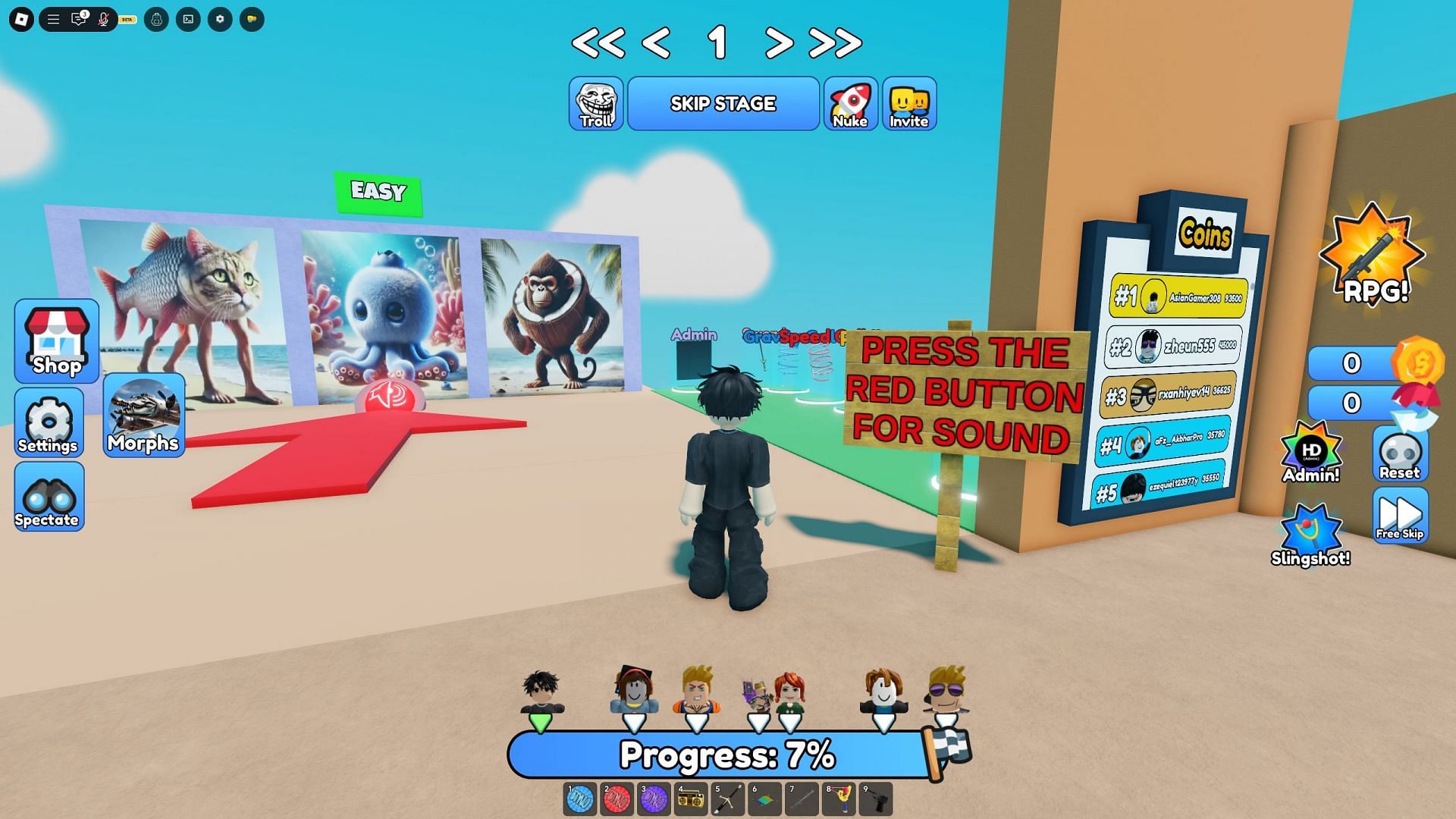 Main lobby in Italian Brainrot Challenge (Image via Roblox)